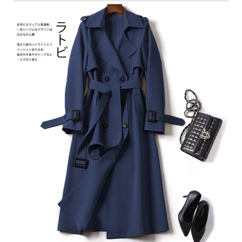 Women's Long Trench Coat – Double Breasted Autumn Winter Outerwear