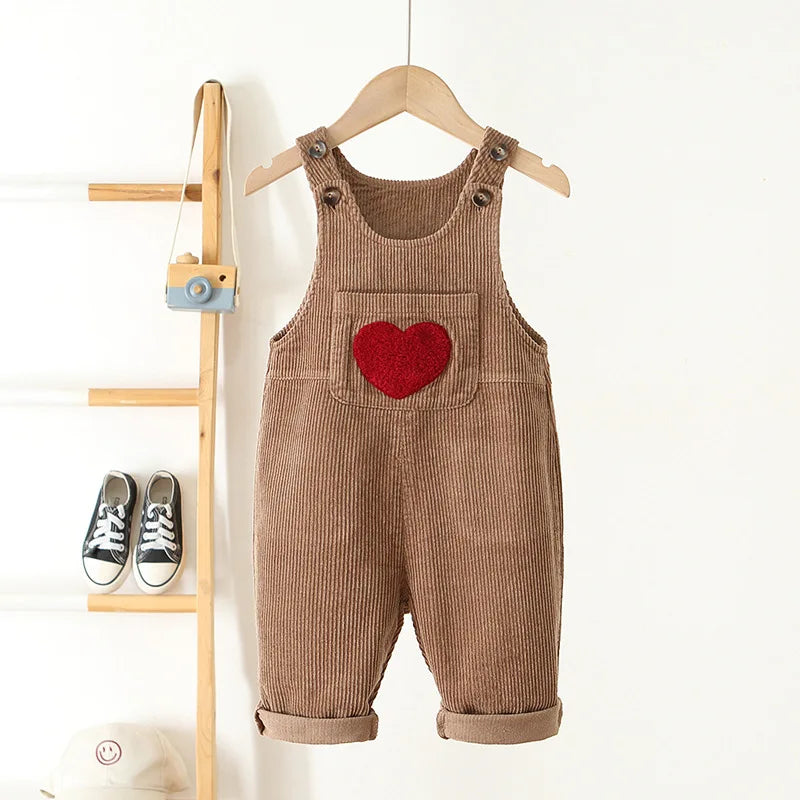 Spring Toddler Corduroy Heart Suspender Overalls for Baby Boys & Girls (1-4Y)