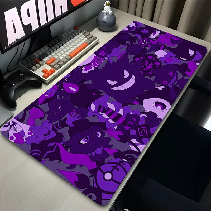 Purple Japan Anime Mouse Pad – P-pokemon, G-gengar, XXL Desk Mat, Kawaii Rug