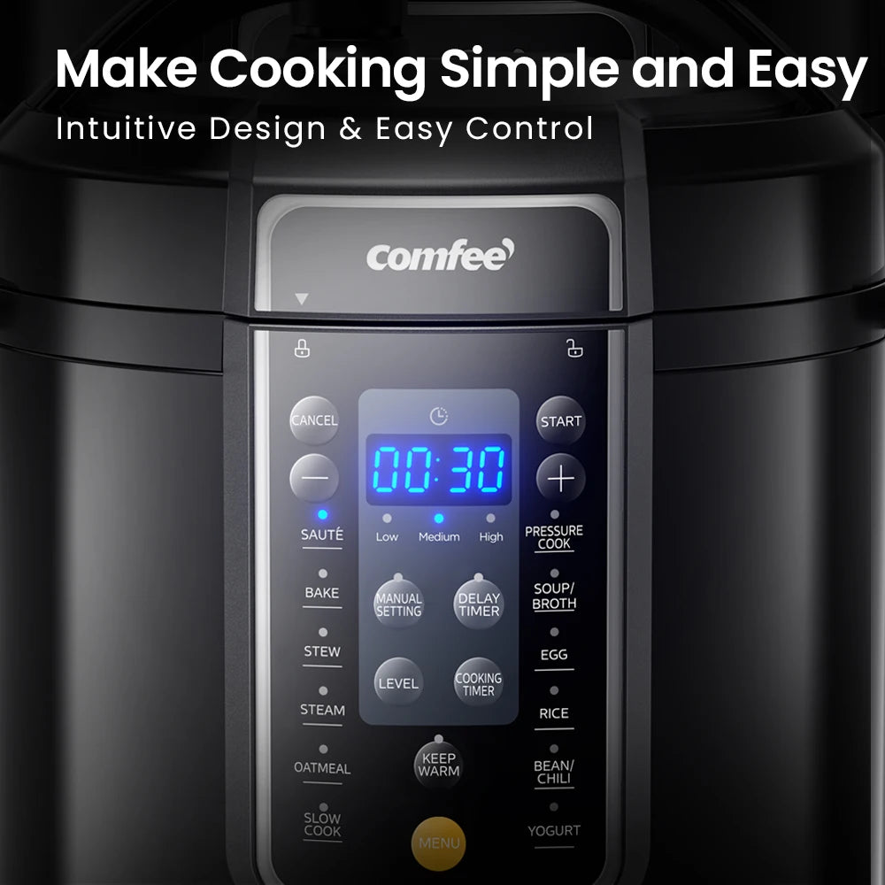 COMFEE 9-in-1 Electric 9-in-1 Pressure Cooker – 6 Quart, Non-Stick Inner Pot, 13 Presets, & Delay Timer for Easy Cooking