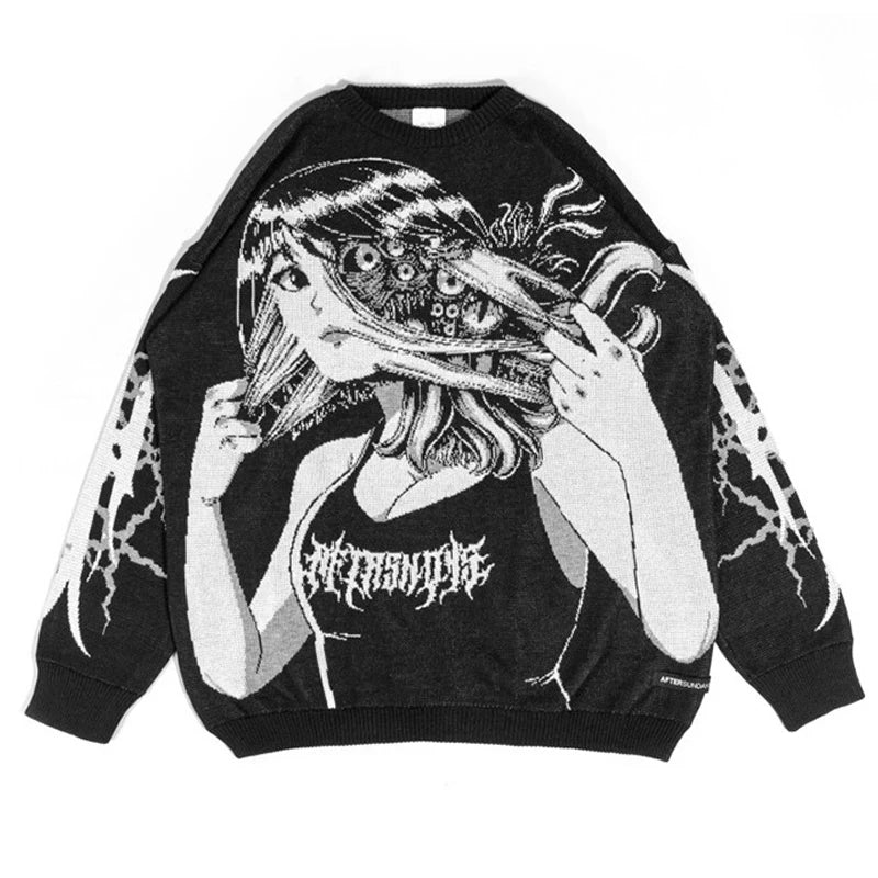 Oversized Anime Graffiti Sweater | Harajuku Streetwear 2023 Winter Cotton Pullover