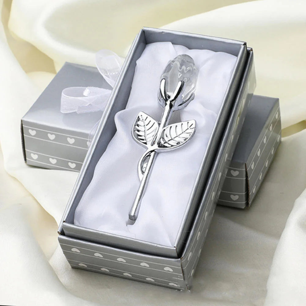 Crystal Glass Rose with Silver/Gold Rod – Valentine's Day Gift for Girlfriend & Wedding Decor