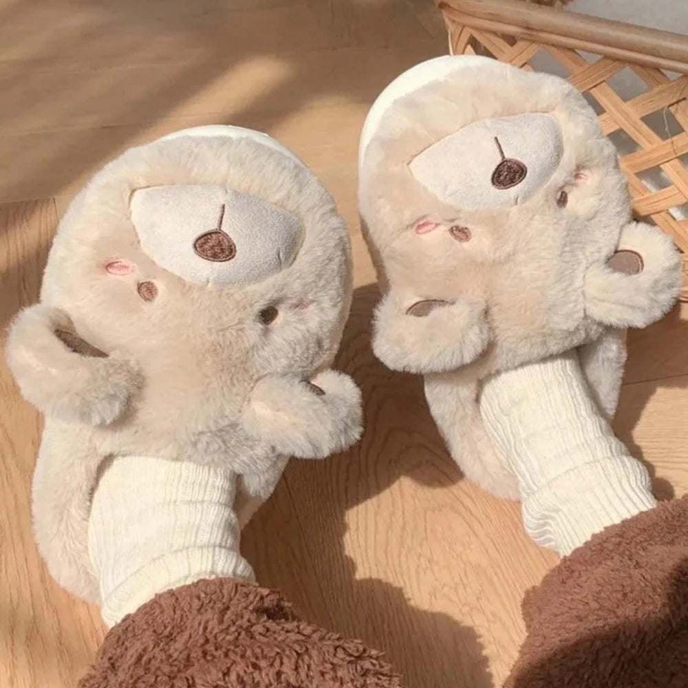 Cute Bear Winter Slippers for Women – Soft Platform Indoor Slippers