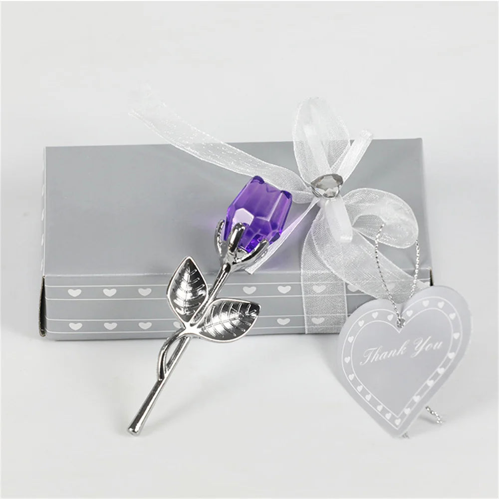 Crystal Glass Rose with Silver/Gold Rod – Valentine's Day Gift for Girlfriend & Wedding Decor