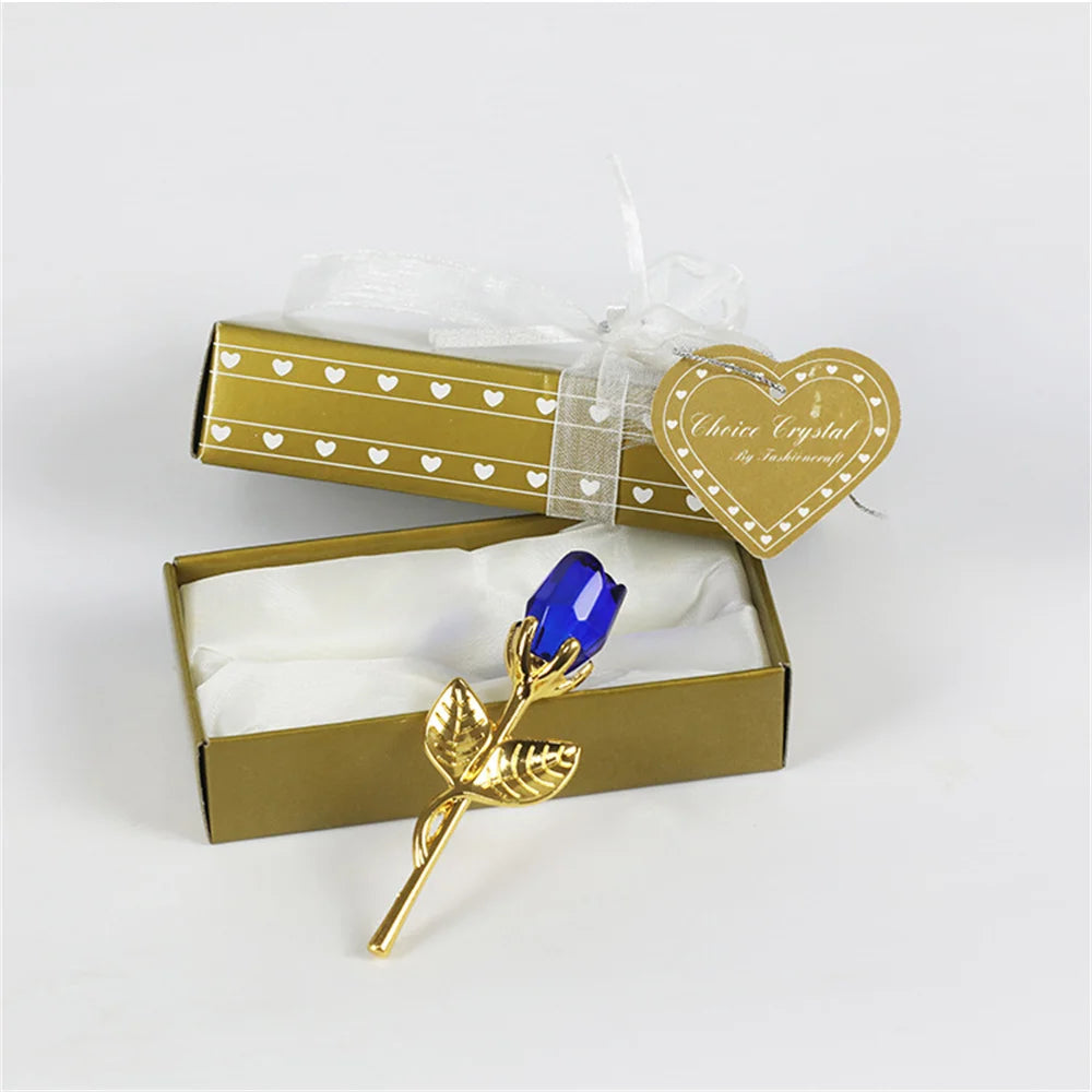 Crystal Glass Rose with Silver/Gold Rod – Valentine's Day Gift for Girlfriend & Wedding Decor