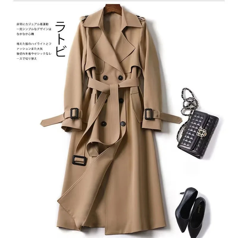 Women's Long Trench Coat – Double Breasted Autumn Winter Outerwear