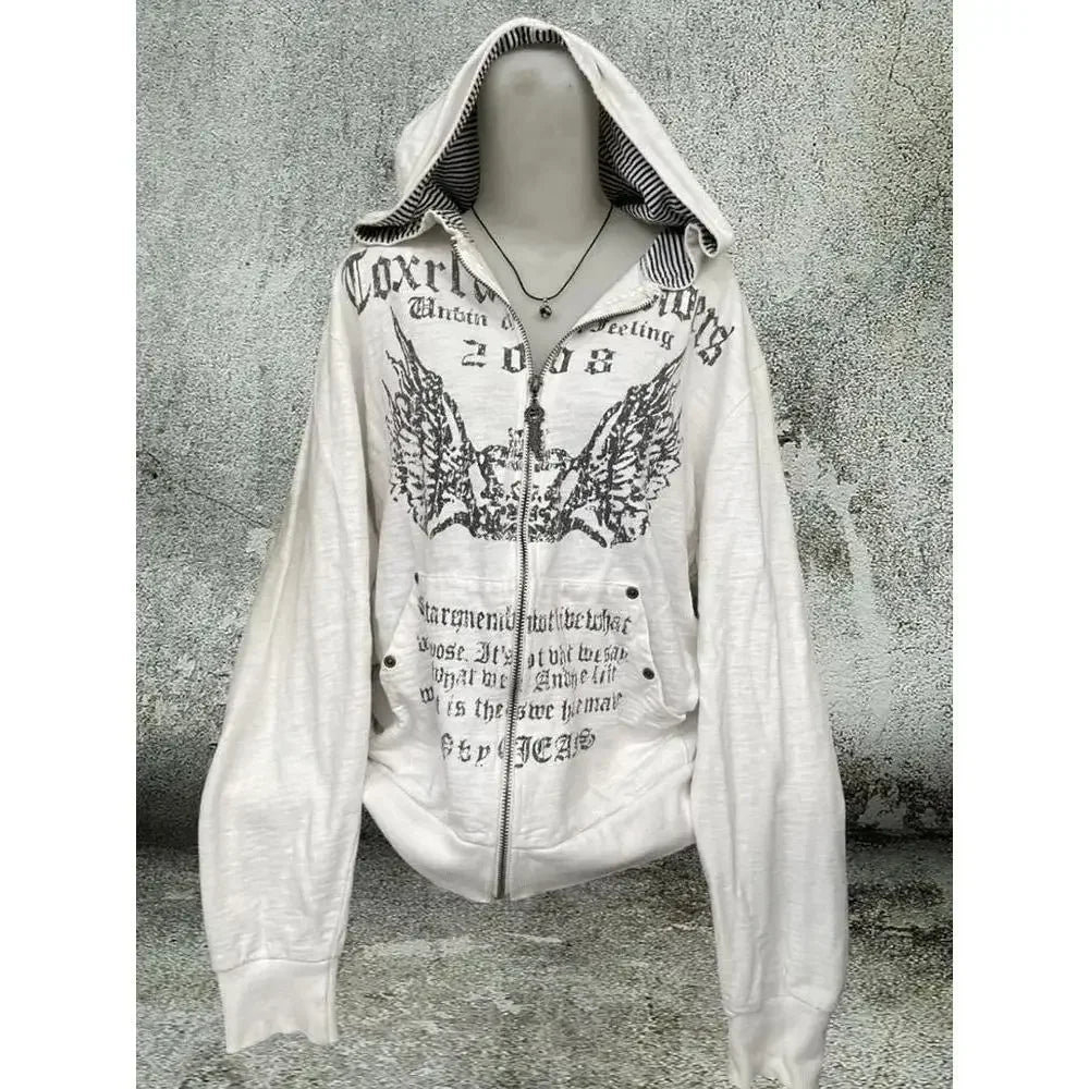 Vintage Y2K Zip-Up Hoodie – Women’s Streetwear