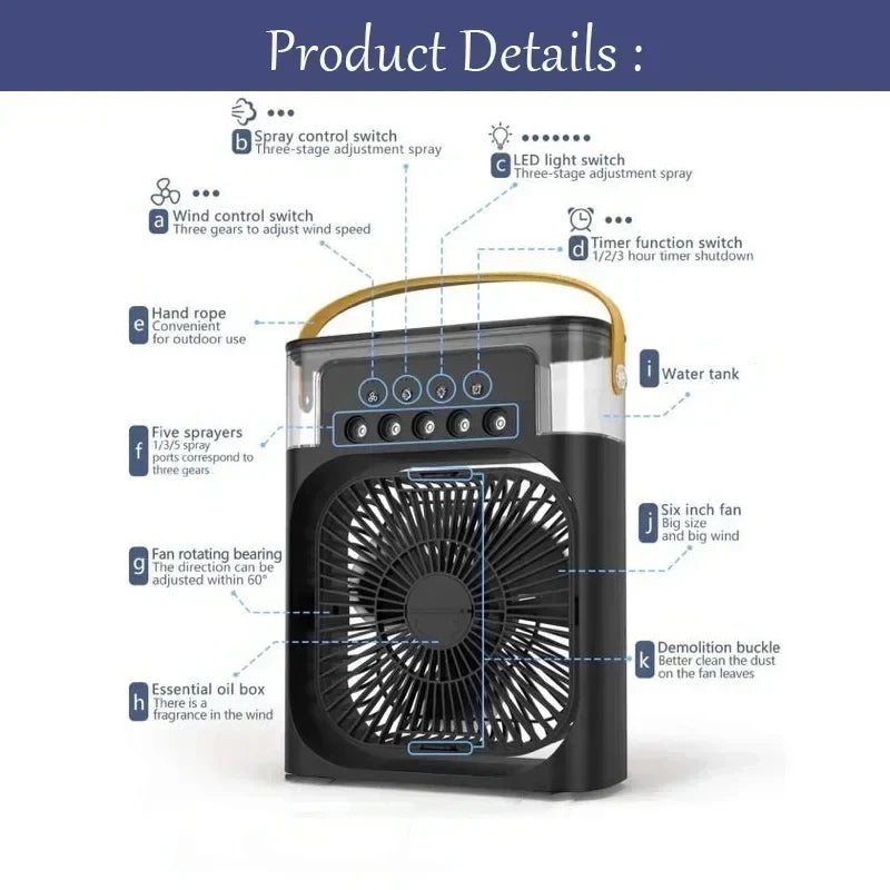 3-in-1 Portable Humidifier Fan – Mini Air Cooler with LED Night Light