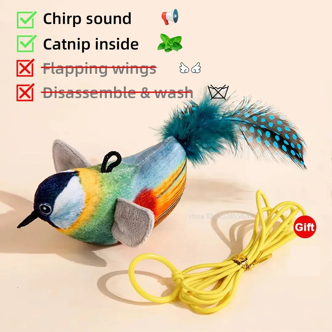 Simulated Bird Cat Toy - Interactive Rechargeable Chirping & Flapping Plush Toy with Catnip