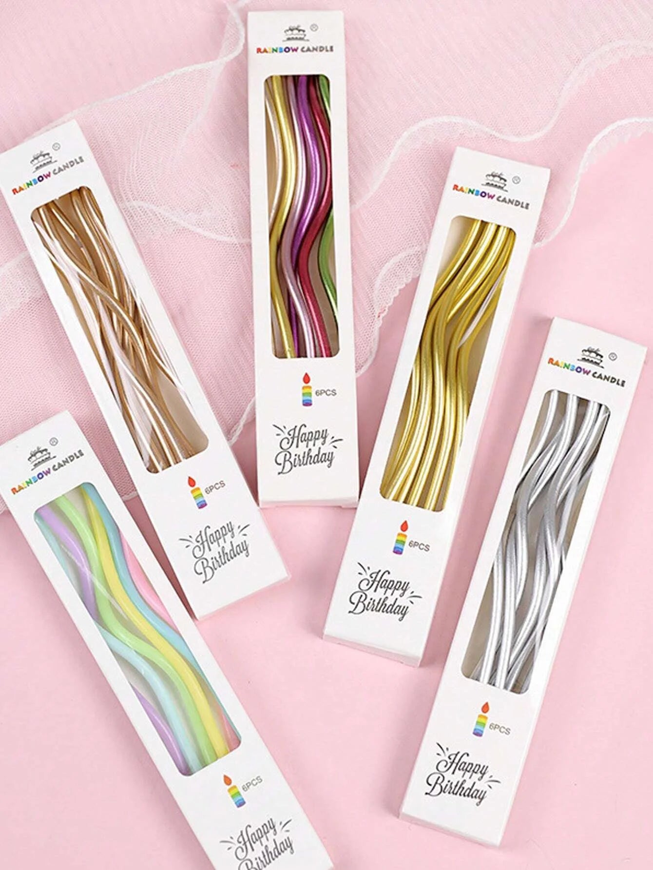 6Pcs Curved Cake Candles – Birthday & Party Decoration