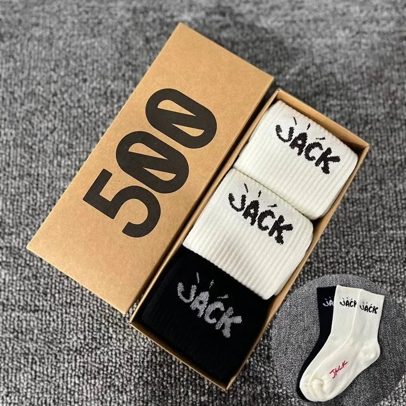 3 Pairs/Box Cactus Jack Cotton Crew Socks for Men