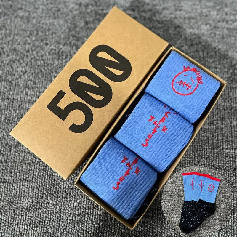 3 Pairs/Box Cactus Jack Cotton Crew Socks for Men