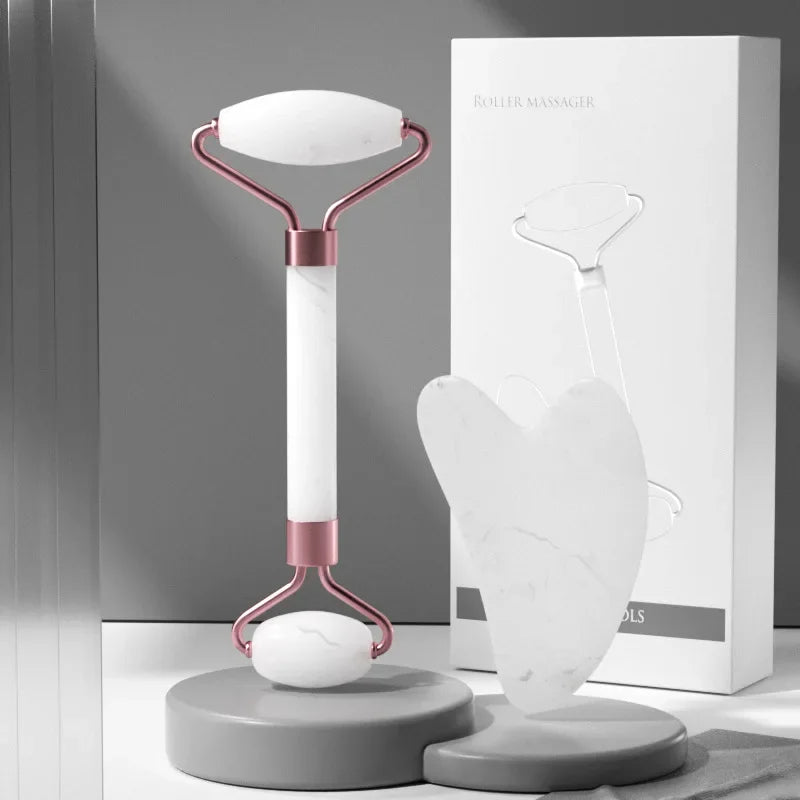 2Pcs Face Massager Roller & Gua Sha Board Set – Resin Scraper for Wrinkle Removal, Facial Lifting & Skin Care Tools