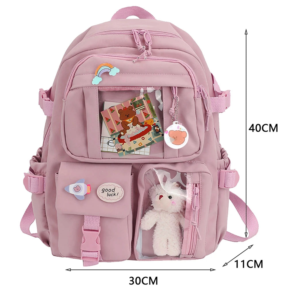 Cute College Rucksack for Students, Large Capacity Nylon Backpack