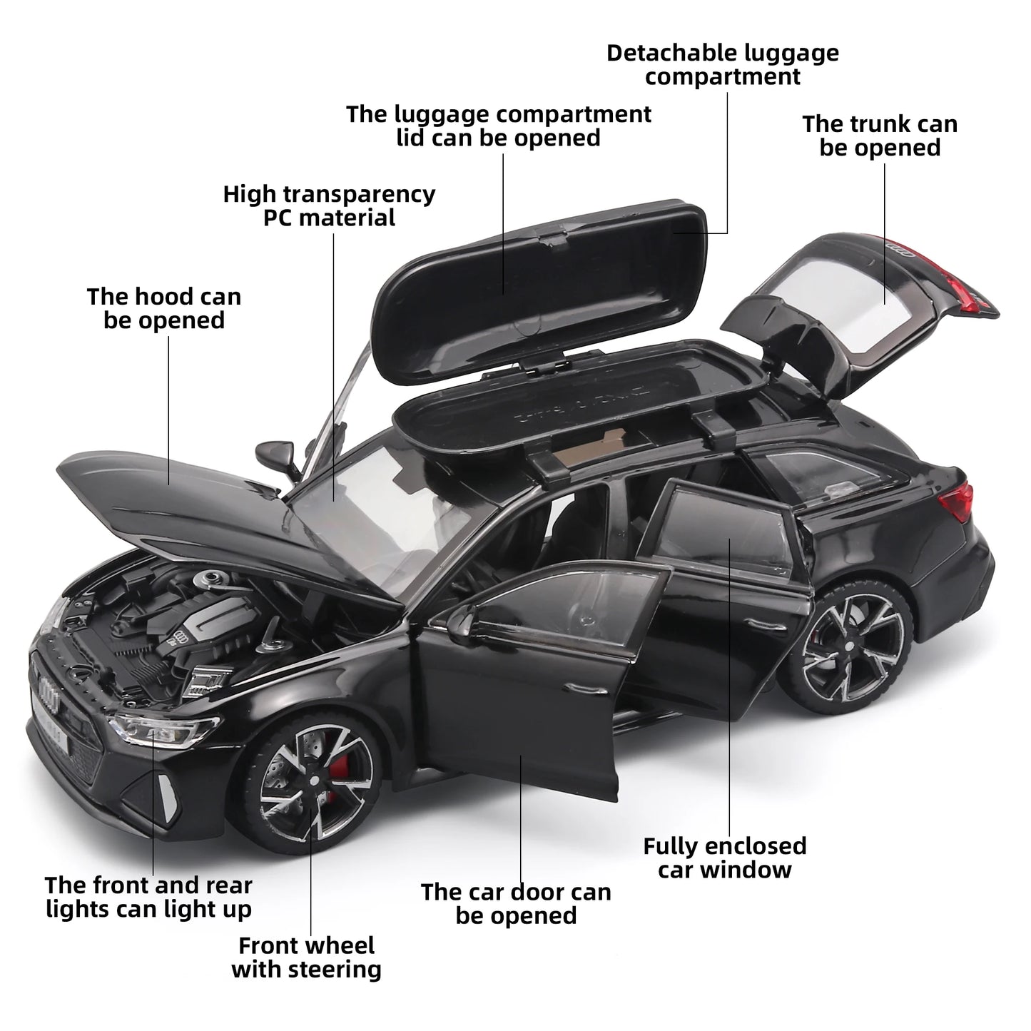 1:32 RS6 Model Car Black Edition for Kids, Diecast Metal