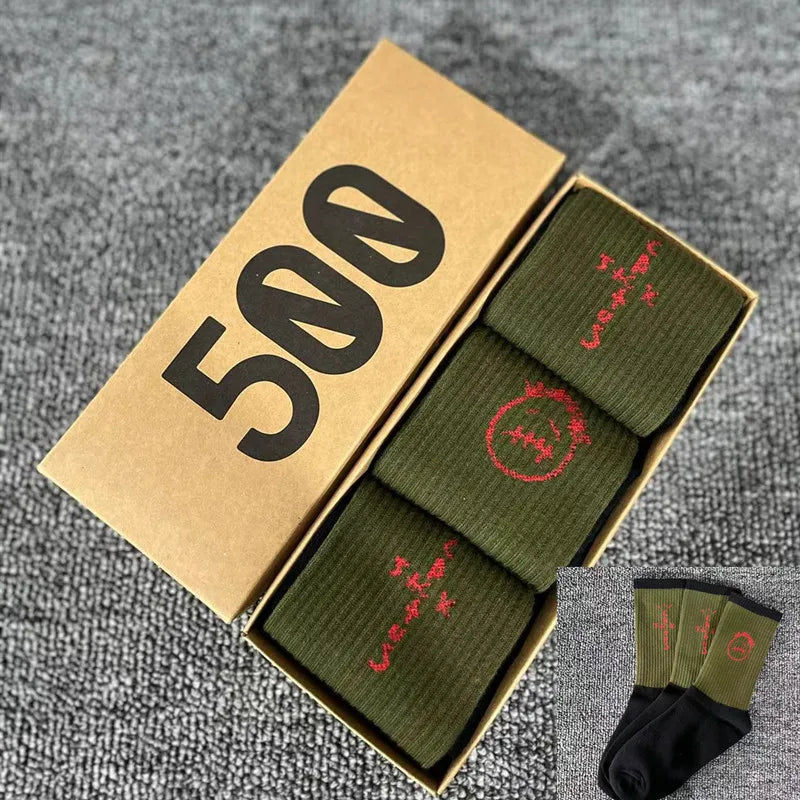 3 Pairs/Box Cactus Jack Cotton Crew Socks for Men
