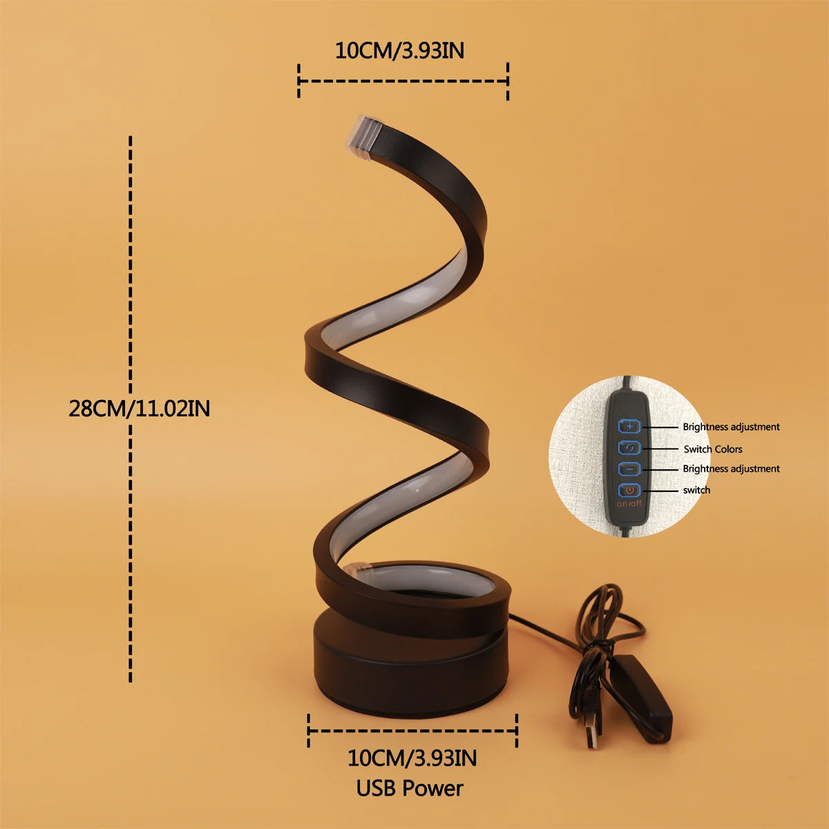 Minimalist Spiral LED Desk Lamp – 3-Color Ambient Light