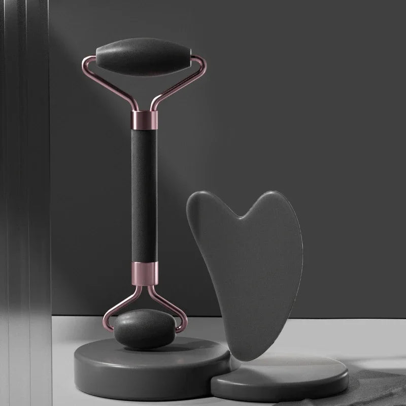 2Pcs Face Massager Roller & Gua Sha Board Set – Resin Scraper for Wrinkle Removal, Facial Lifting & Skin Care Tools