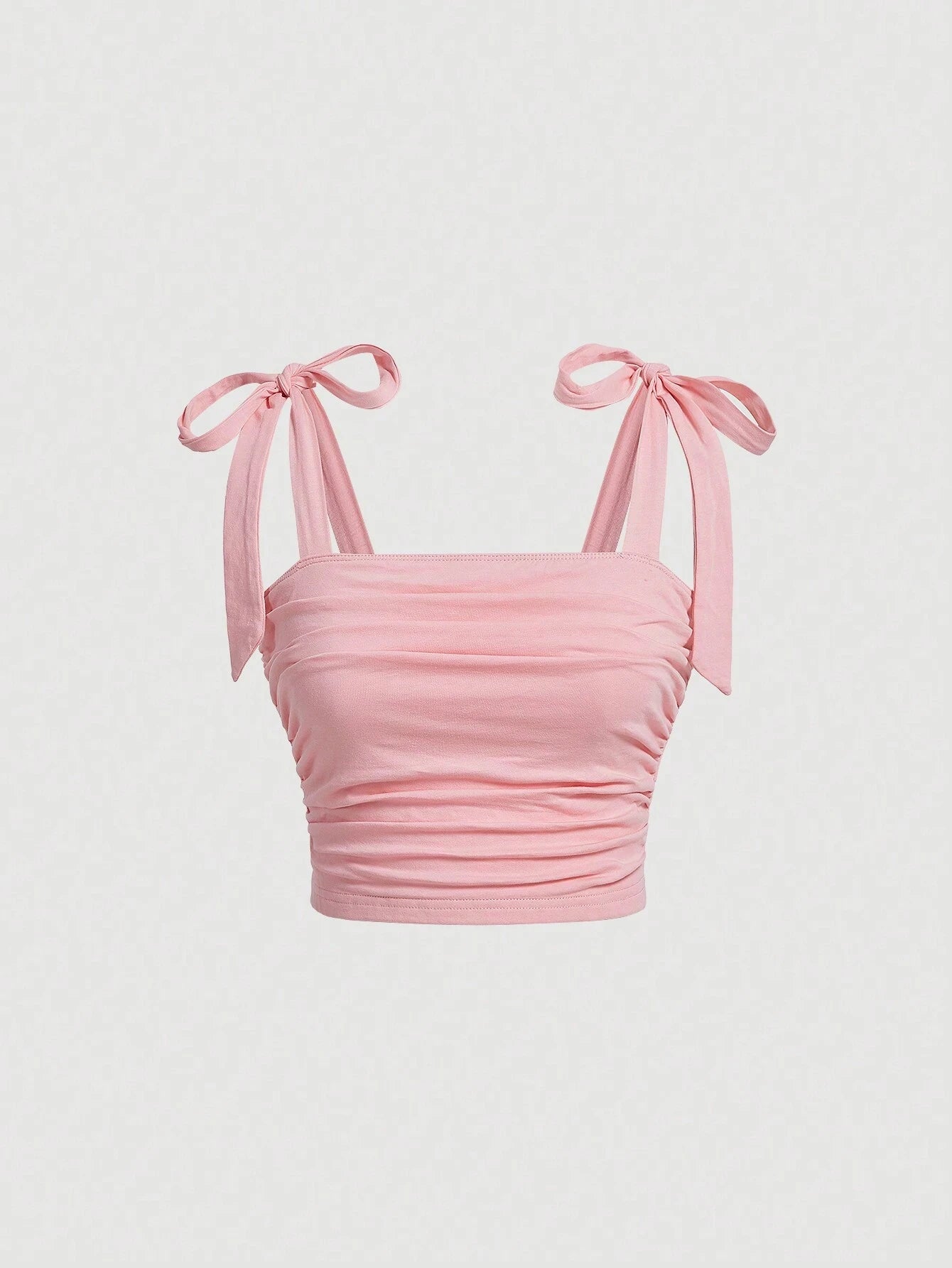 Solid Tie Shoulder Ruched Slim Fit Crop Top - Y2K Pink Backless Cami for Women