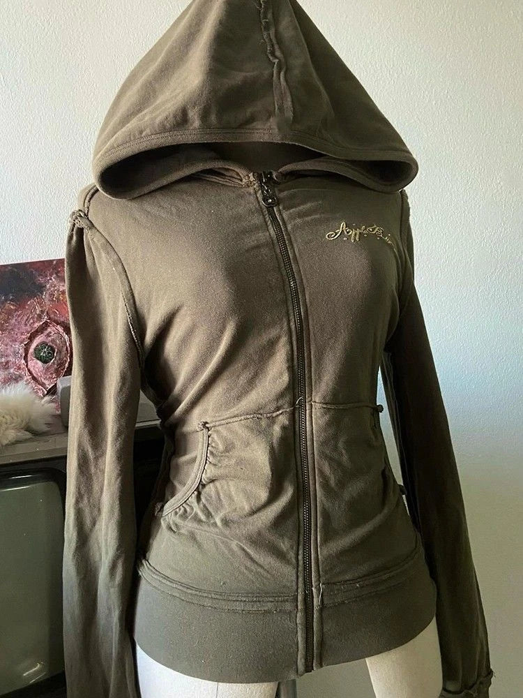 Vintage Y2K Zip-Up Hoodie – Women’s Streetwear
