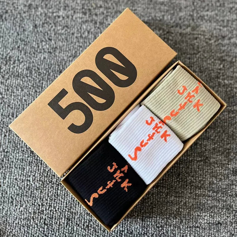3 Pairs/Box Cactus Jack Cotton Crew Socks for Men