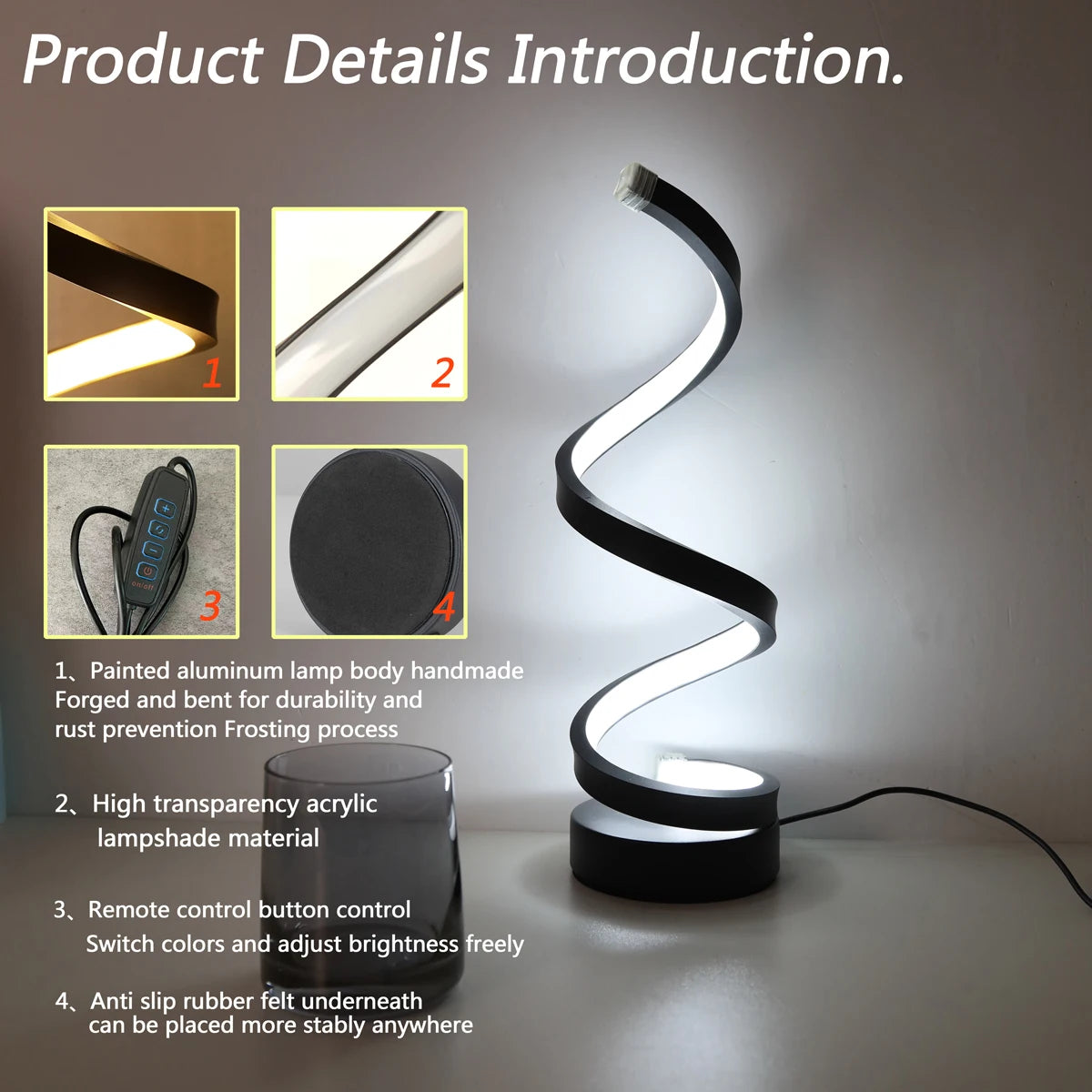 Minimalist Spiral LED Desk Lamp – 3-Color Ambient Light