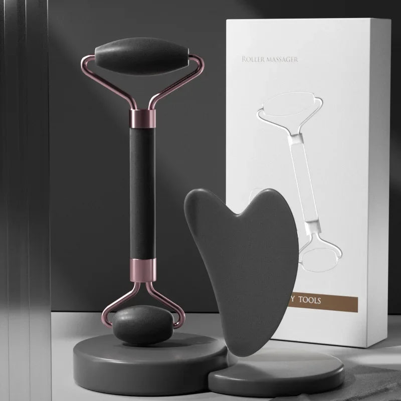 2Pcs Face Massager Roller & Gua Sha Board Set – Resin Scraper for Wrinkle Removal, Facial Lifting & Skin Care Tools