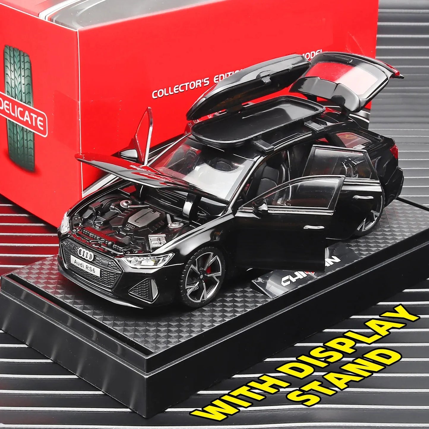 1:32 RS6 Model Car Black Edition for Kids, Diecast Metal