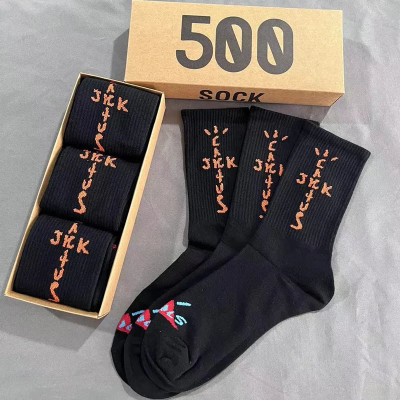 3 Pairs/Box Cactus Jack Cotton Crew Socks for Men