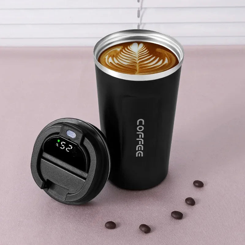 Stainless Steel Thermos Coffee Mug with Temperature Display - Insulated Vacuum Flask