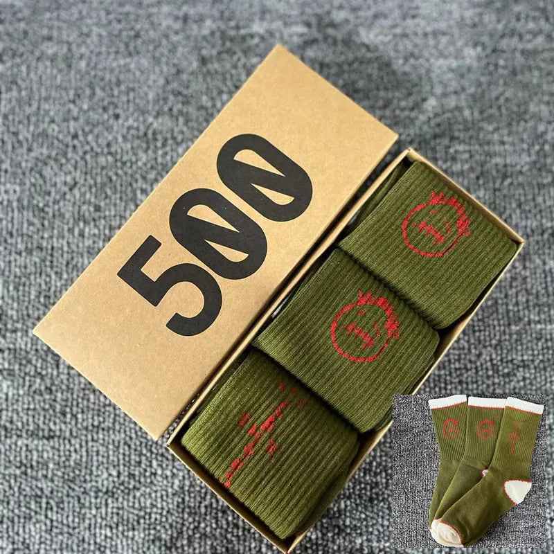 3 Pairs/Box Cactus Jack Cotton Crew Socks for Men