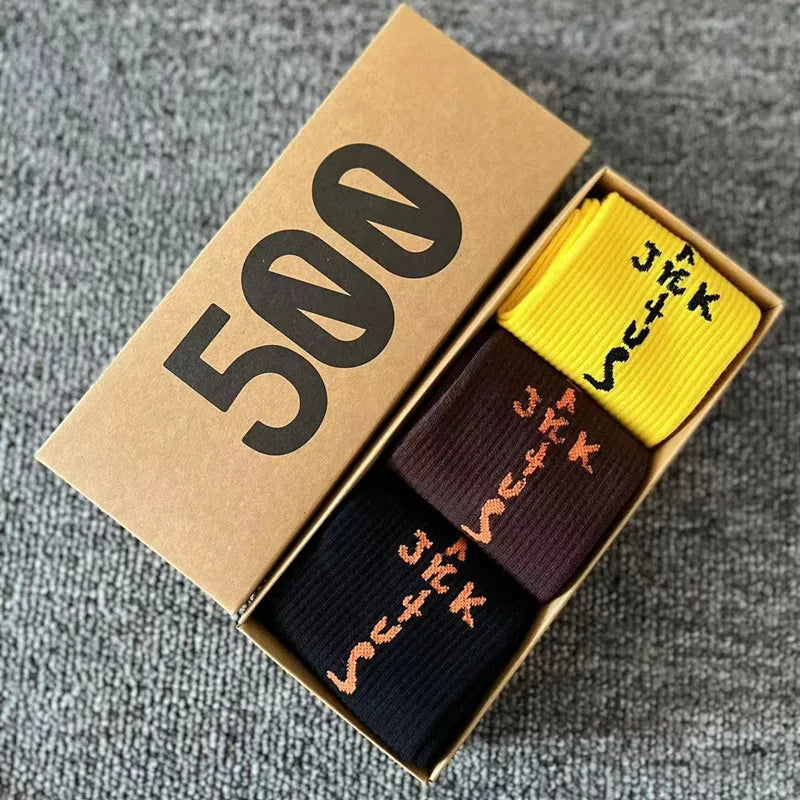 3 Pairs/Box Cactus Jack Cotton Crew Socks for Men