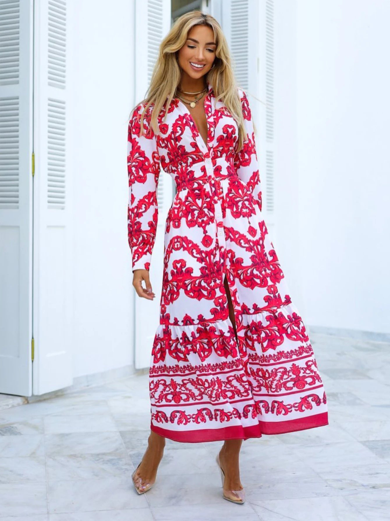 Summer Floral Print Loose Shirt Dress – Elegant & Comfortable