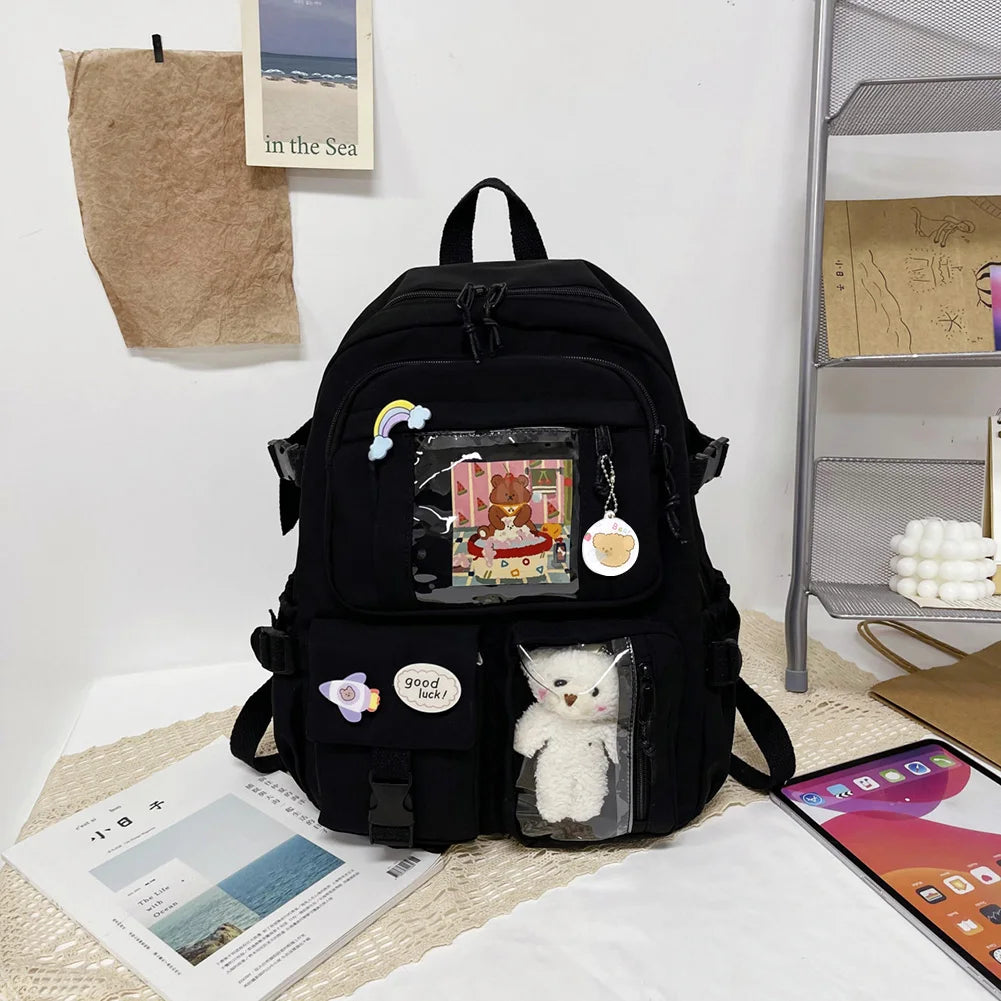 Cute College Rucksack for Students, Large Capacity Nylon Backpack