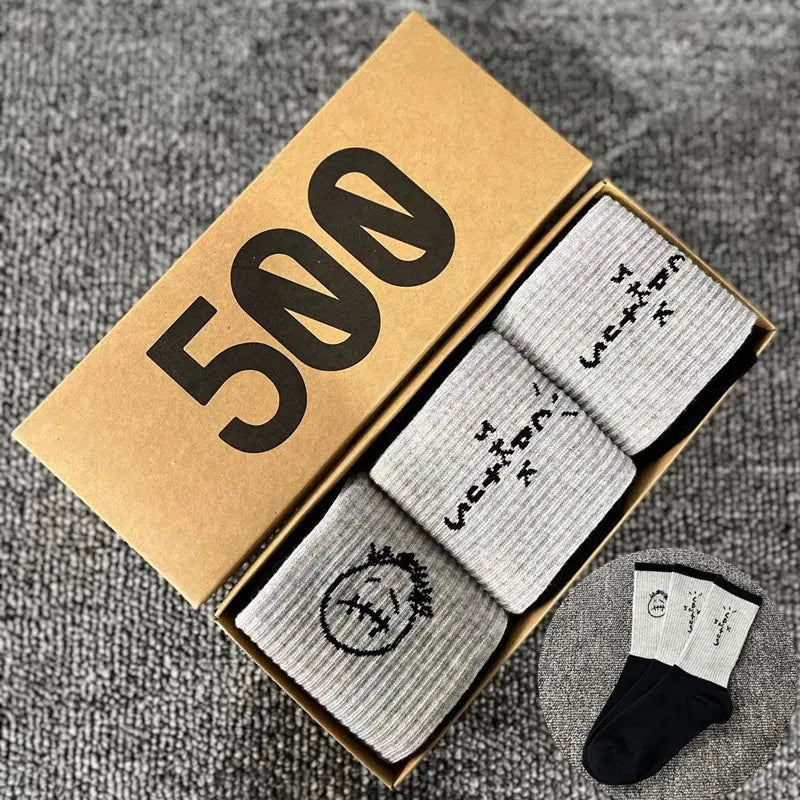 3 Pairs/Box Cactus Jack Cotton Crew Socks for Men