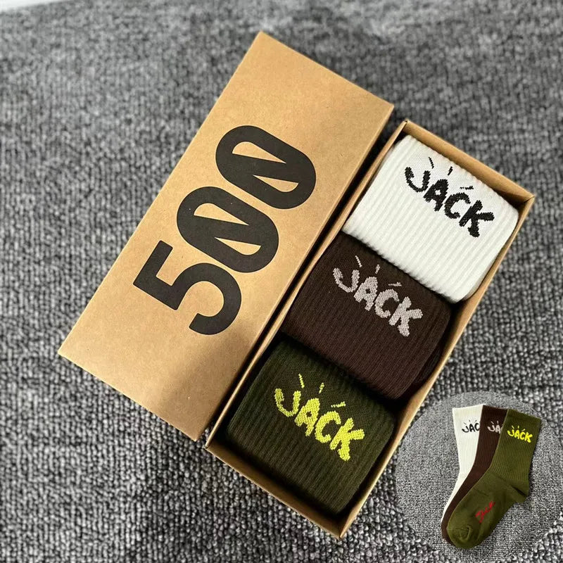 3 Pairs/Box Cactus Jack Cotton Crew Socks for Men