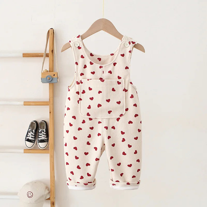 Spring Toddler Corduroy Heart Suspender Overalls for Baby Boys & Girls (1-4Y)