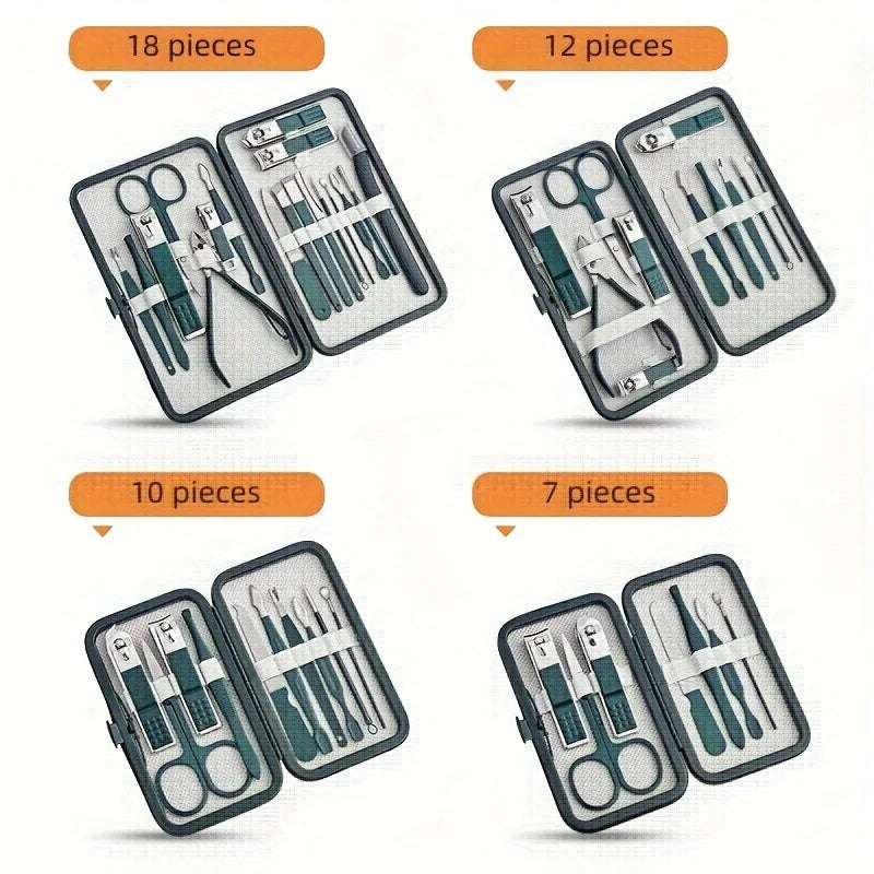 Professional Nail Care Kit | Stainless Steel Manicure & Pedicure Set | 7/10/12/18 Piece with Travel Case