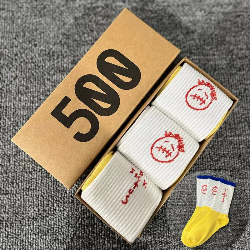 3 Pairs/Box Cactus Jack Cotton Crew Socks for Men