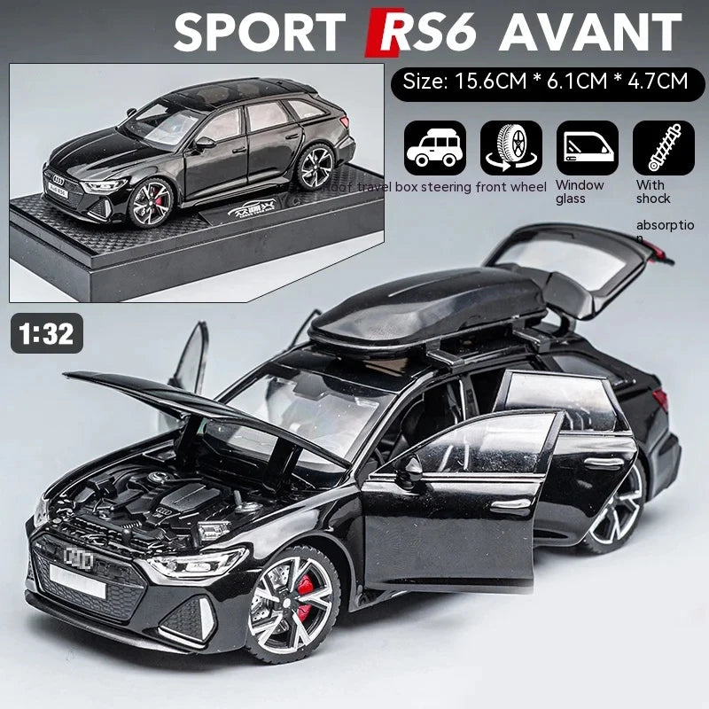 1:32 RS6 Model Car Black Edition for Kids, Diecast Metal