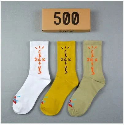 3 Pairs/Box Cactus Jack Cotton Crew Socks for Men