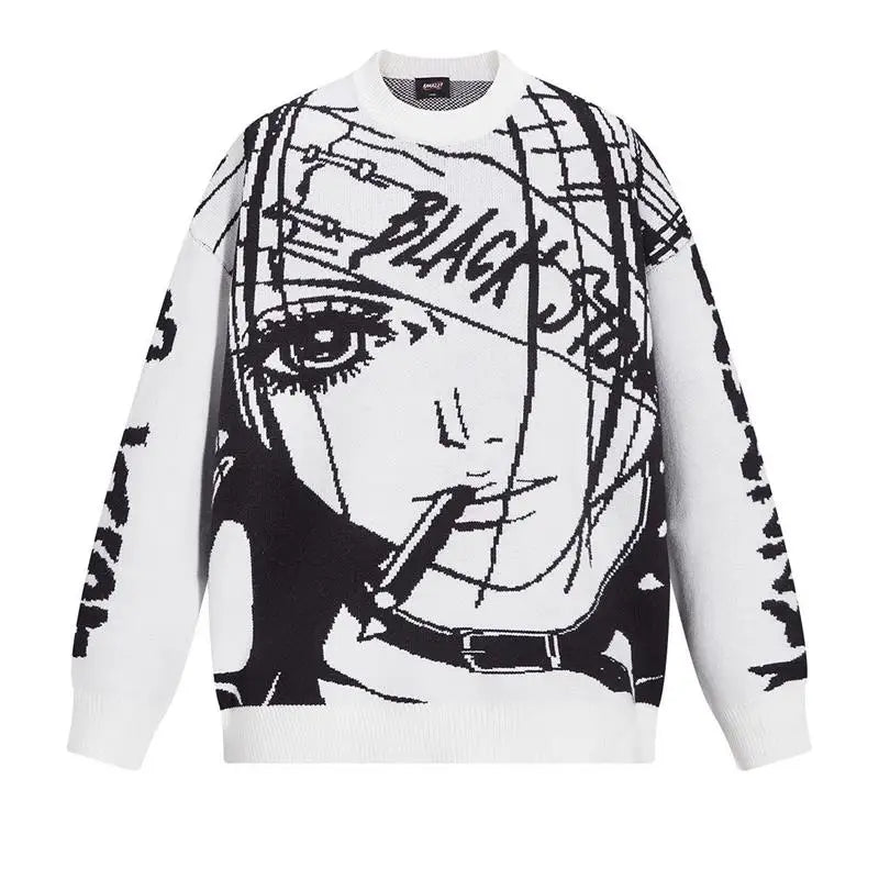 Oversized Anime Graffiti Sweater | Harajuku Streetwear 2023 Winter Cotton Pullover