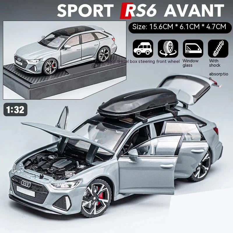 1:32 RS6 Model Car Black Edition for Kids, Diecast Metal
