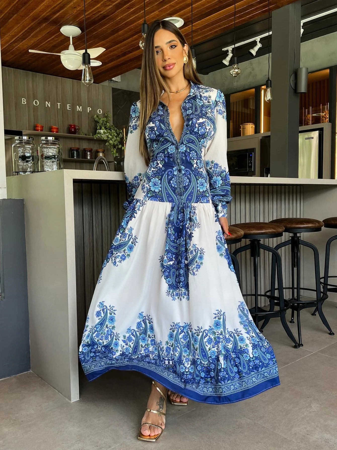 Summer Floral Print Loose Shirt Dress – Elegant & Comfortable