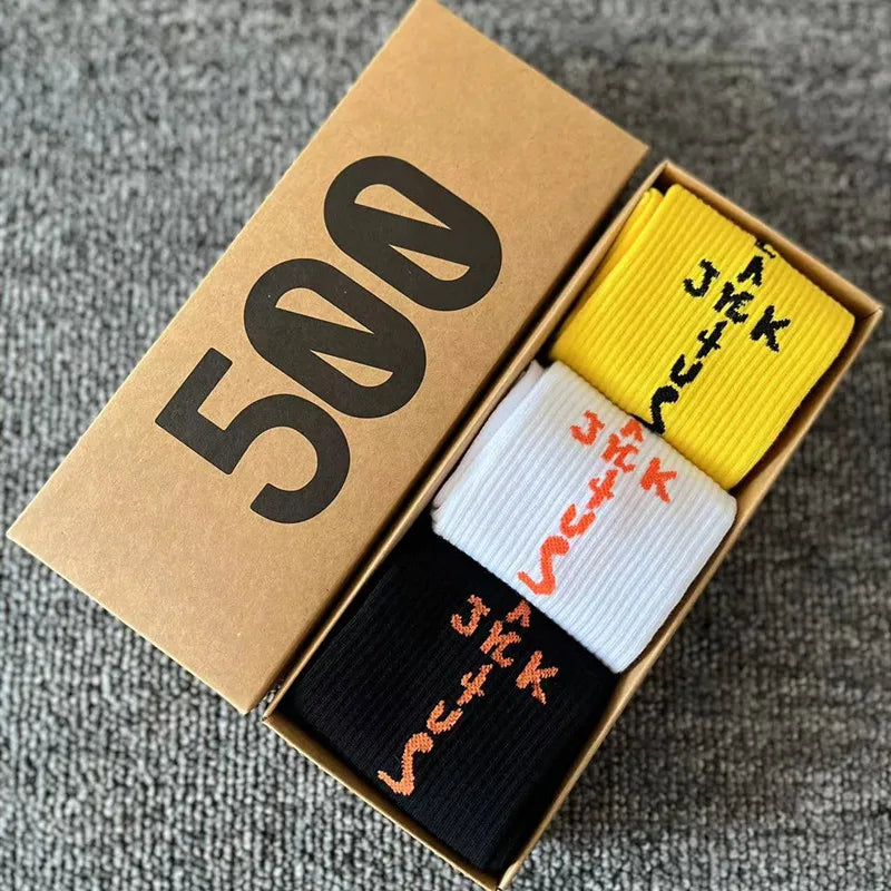 3 Pairs/Box Cactus Jack Cotton Crew Socks for Men
