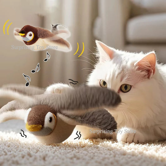 Simulated Bird Cat Toy - Interactive Rechargeable Chirping & Flapping Plush Toy with Catnip