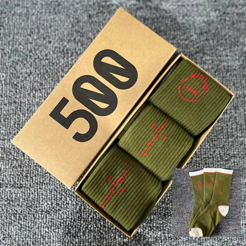 3 Pairs/Box Cactus Jack Cotton Crew Socks for Men
