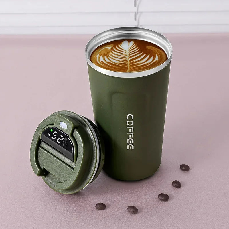 Stainless Steel Thermos Coffee Mug with Temperature Display - Insulated Vacuum Flask