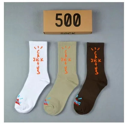 3 Pairs/Box Cactus Jack Cotton Crew Socks for Men