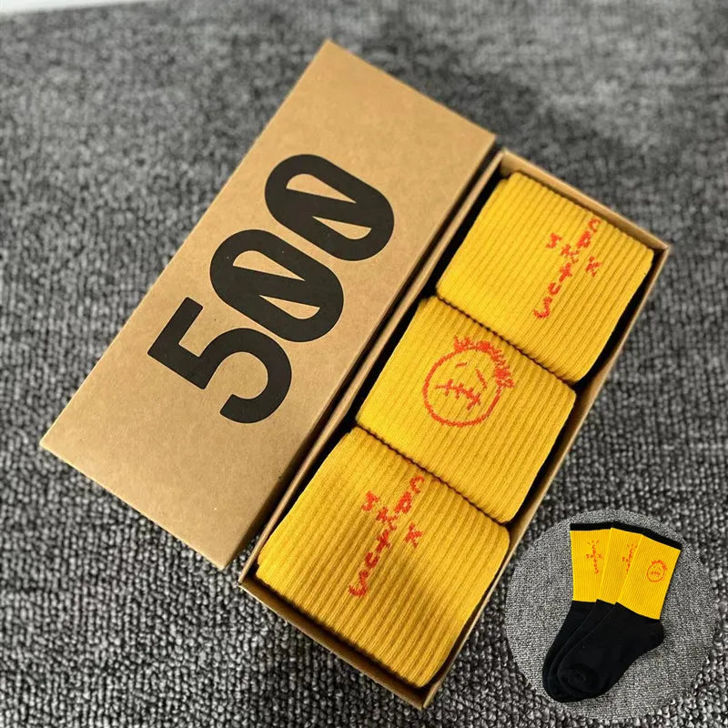 3 Pairs/Box Cactus Jack Cotton Crew Socks for Men